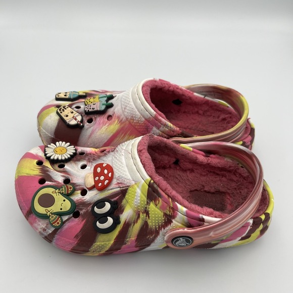 Crocs Clogs Shoes Girls Size J1 Pink Colorful Slip On Lined Sandals Comfort - Picture 3 of 15